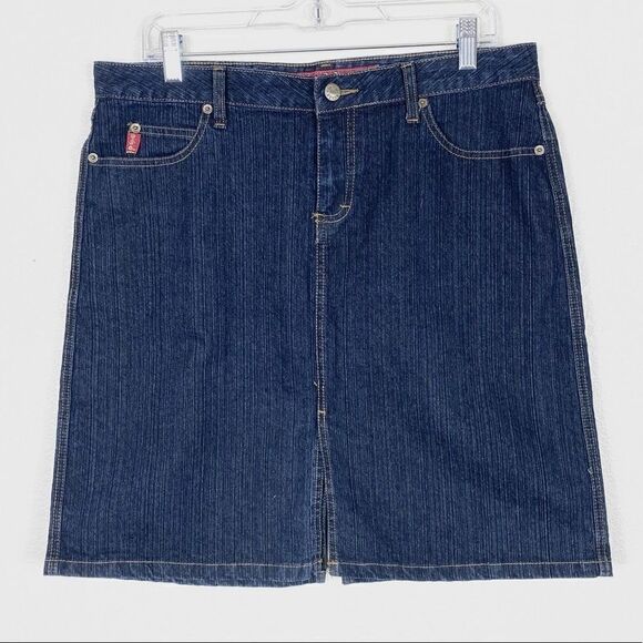 Vintage y2k Mudd Dark Wash Slitted Denim Mini Skirt - Picture 1 of 6